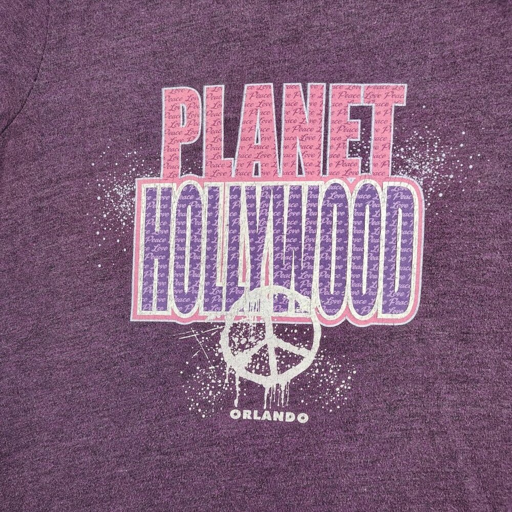 Planet Hollywood Orlando T Shirt Womens sz Large Purple Peace Love Graphic - Picture 4 of 7